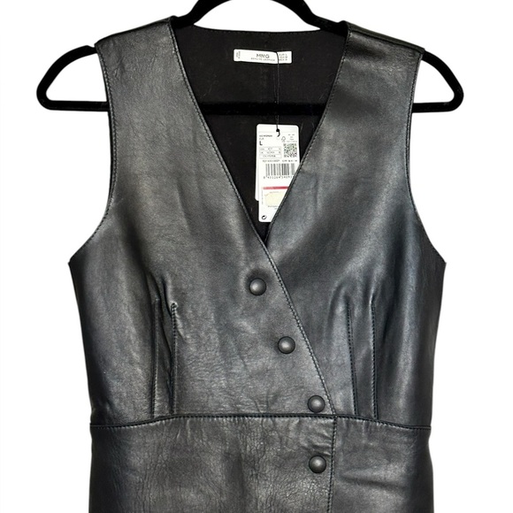 Mango Lamb Leather Dress Black NWT Large - Picture 2 of 6